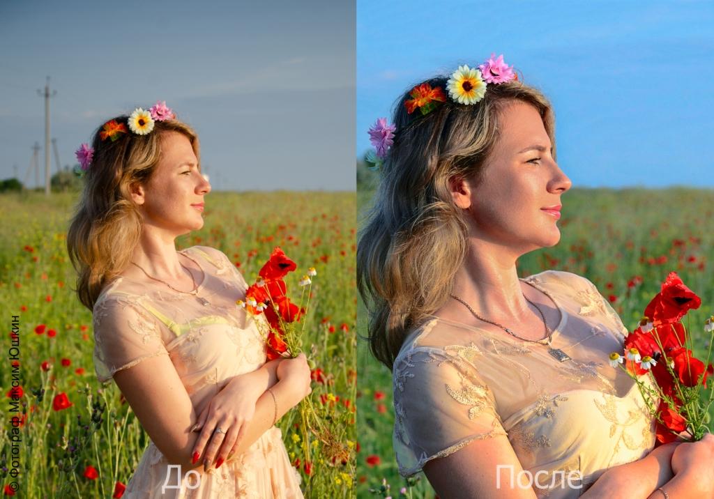 Девушка в поле с маками профессиональная  обработка фото