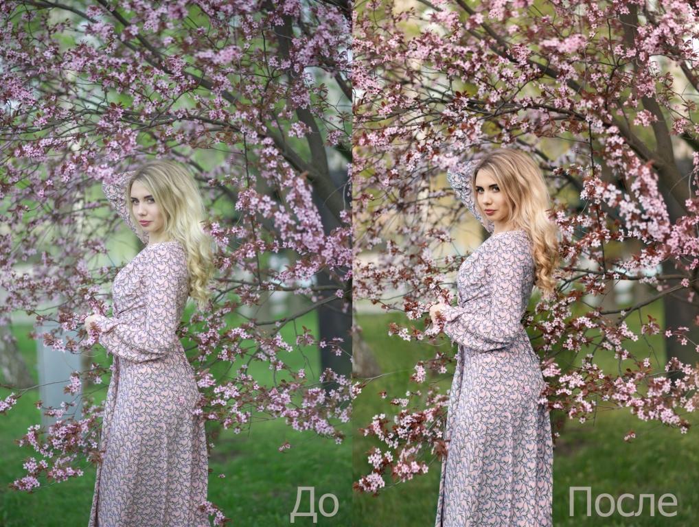 Красивая девшушка в цветущем саду. Ретушь.